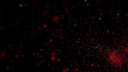 Background of fast moving dots in storm. Design. A lot of points are moving in fast random flow. Storm of colored dots on black background