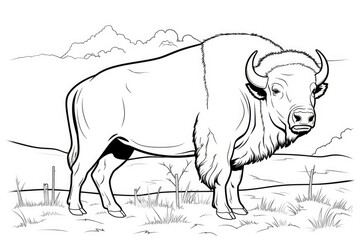 Simple coloring pages for children, buffalo. Generative AI