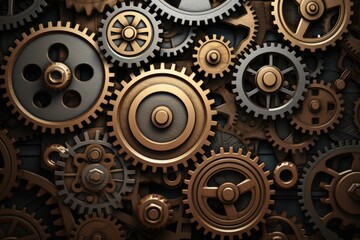 Gears and cogs mechanism. Industrial machinery. Generative AI
