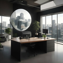 modern office interior with globe