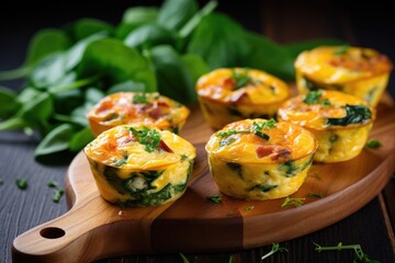 Healthy spinach and bacon low carb egg muffin. Generative AI - obrazy, fototapety, plakaty
