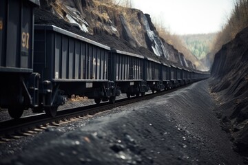 Fototapeta na wymiar Railway cargo cars carrying coal. Generative AI