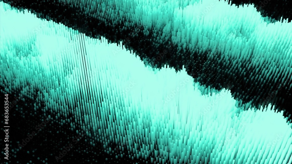 Poster cyber particles move in stream of waves. design. moving lines of cyber waves on surface. cyber surfa