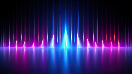  3d render, abstract minimal background, vertical pink blue neon lines, glowing in ultraviolet spectrum. Cyber space. Laser show. Futuristic wallpaper 