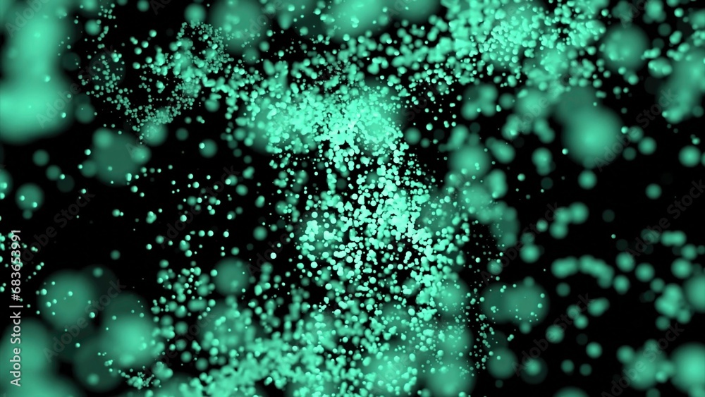 Poster vortex of particles in stream on black background. design. colored particles move in live stream of 
