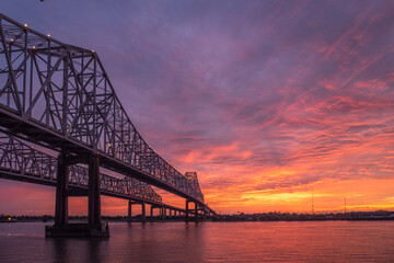 Mississippi River and Bridge at New Orleans in Dawn Light