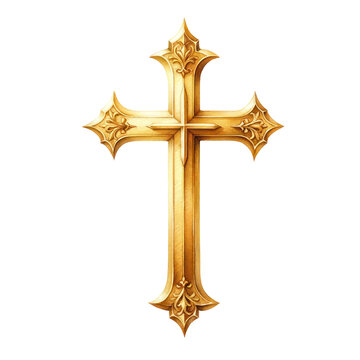 Golden Cross in realistic watercolor  style with transparent background 4000 x 4000 High Quality PNG 