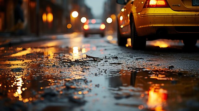 Heavy Rain Falling On Asphalt Puddles, Wallpaper Pictures, Background Hd 