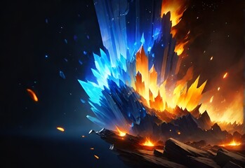 炎と氷の魔法エネルギー概念エフェクト魔法石