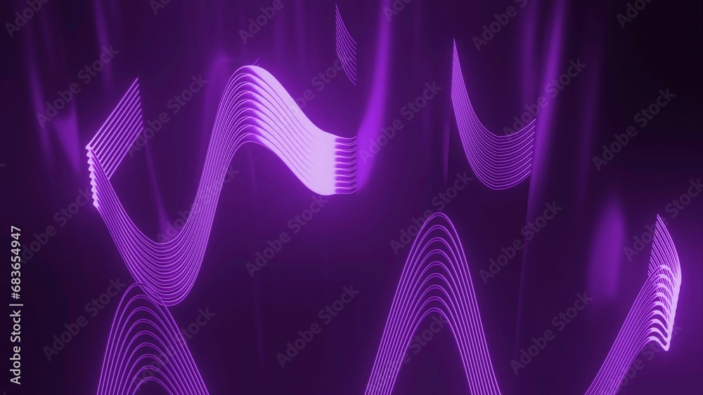 Poster 3d to with moving waves of lines. design. wavy lines move in abstract space with 3d pillars. illusor