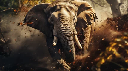 Foto op Plexiglas Wildlife photo of the dangerous elephant attack in a deep forest © mikhailberkut