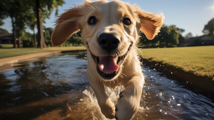 Excited Labrador Retriever Running Along Grassy, Wallpaper Pictures, Background Hd 