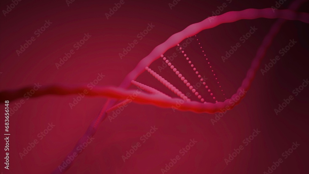 Poster moving 3d dna structure. design. 3d dna chain moving in electronic space. close-up animation of movi