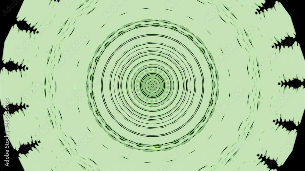 Poster pulsating circular pattern with luminous rings. design. rhythmic pulsations of circular pattern on b