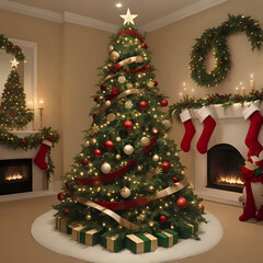 christmas tree and decorations ,ai generated 