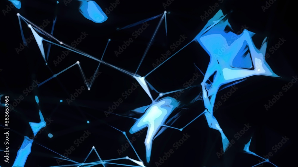 Poster electronic web of triangular lines. motion. moving cyber web in 3d space on black background. triang