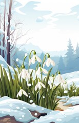 Obraz premium Snowdrops are awakening from beneath the snow.