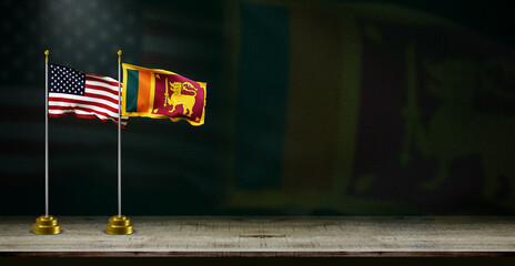 sri lanka and USA flag wave on dark background. digital illustration for national activity or social media content.