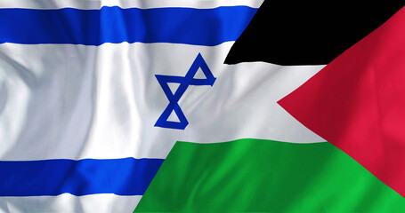 Image of flags of israel and palestine waving