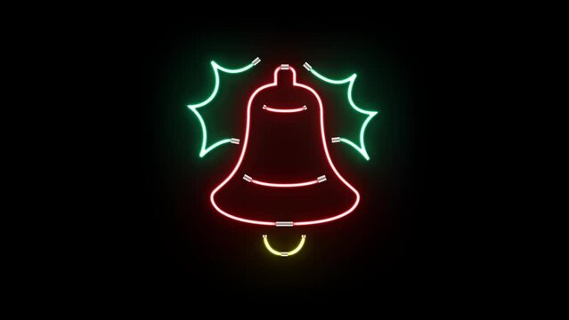 Animated Video of Neon Style Christmas Elements with Christmas Bell Icons