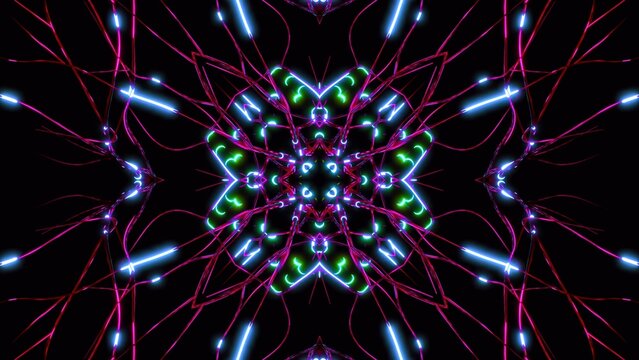 Neural pattern with bright pulses. Design. Bright mandala-style pattern and neural connections pulsate. Pulsating neural pattern of mandala