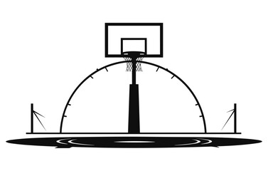 Basketball Court Flat Vector Icon,Basketball court vector black line illustration isolated white