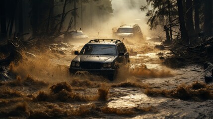Car Headlights Run Through Flood Water, Wallpaper Pictures, Background Hd 