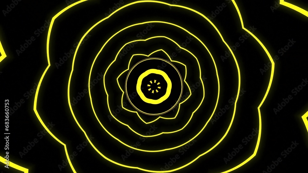 Poster bright lines of hypnotic floral pattern with circles. design. simple circles moving in flow of hypno