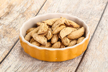 Shelled dry almond nut heap