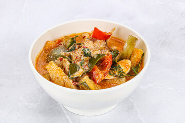 Thai red spicy curry with chicken