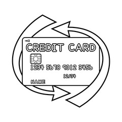 クレジットカードと回転矢印の線画
