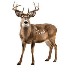 Portrait of a deer full body isolated on transparent background cutout, PNG file.