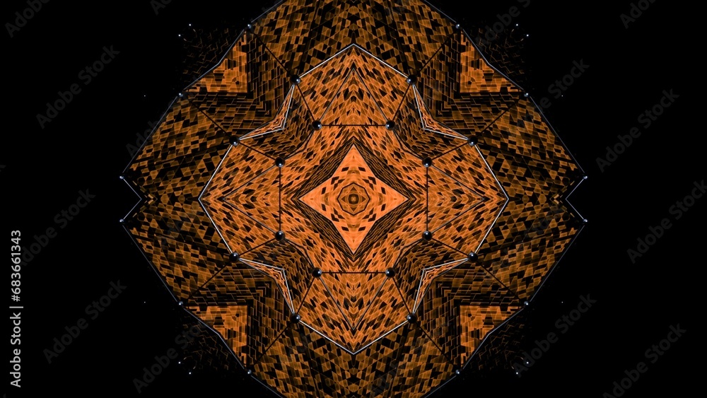 Poster psychedelic animation with hypnotic pattern of squares. design. kaleidoscopic animation of moving pa