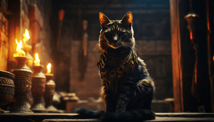 Recreation of a cat with in a ancient temple	
 - obrazy, fototapety, plakaty