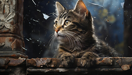 Recreation of a cute cat in a ancient building - obrazy, fototapety, plakaty