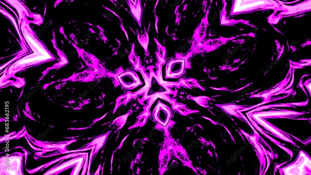 Poster psychedelic animation with moving plasma pattern. design. mirror plasma pattern moves on black backg