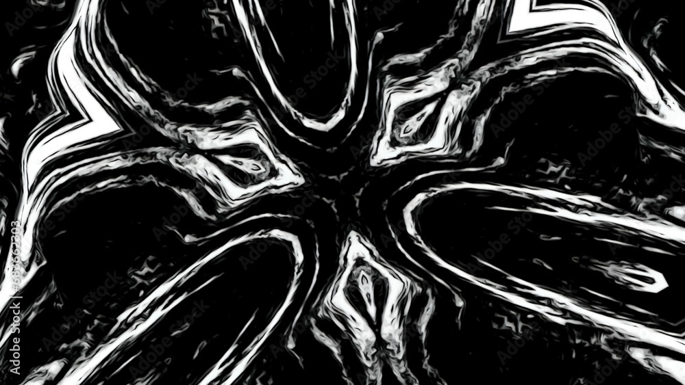 Poster psychedelic animation with moving plasma pattern. design. mirror plasma pattern moves on black backg