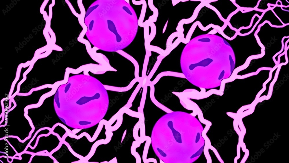 Wall mural animation with balls and moving lines of electricity. design. pattern with colored electric lines an