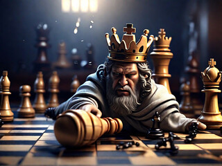  ideal chess monarch, chess board with pieces - obrazy, fototapety, plakaty