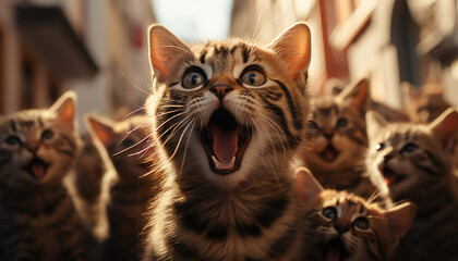 Recreation of cats surprised exclaiming - obrazy, fototapety, plakaty