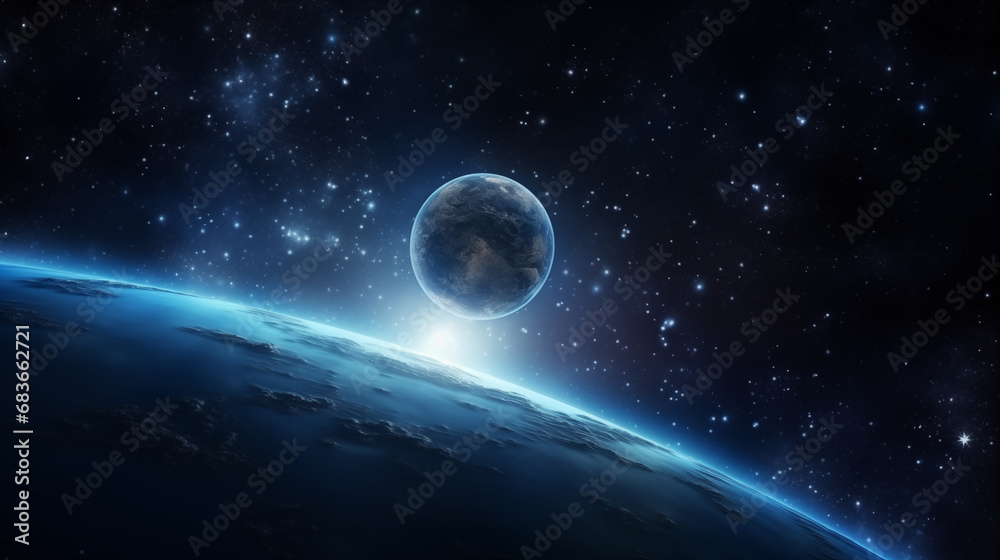 Sticker earth and light in space,created with generative ai tecnology.