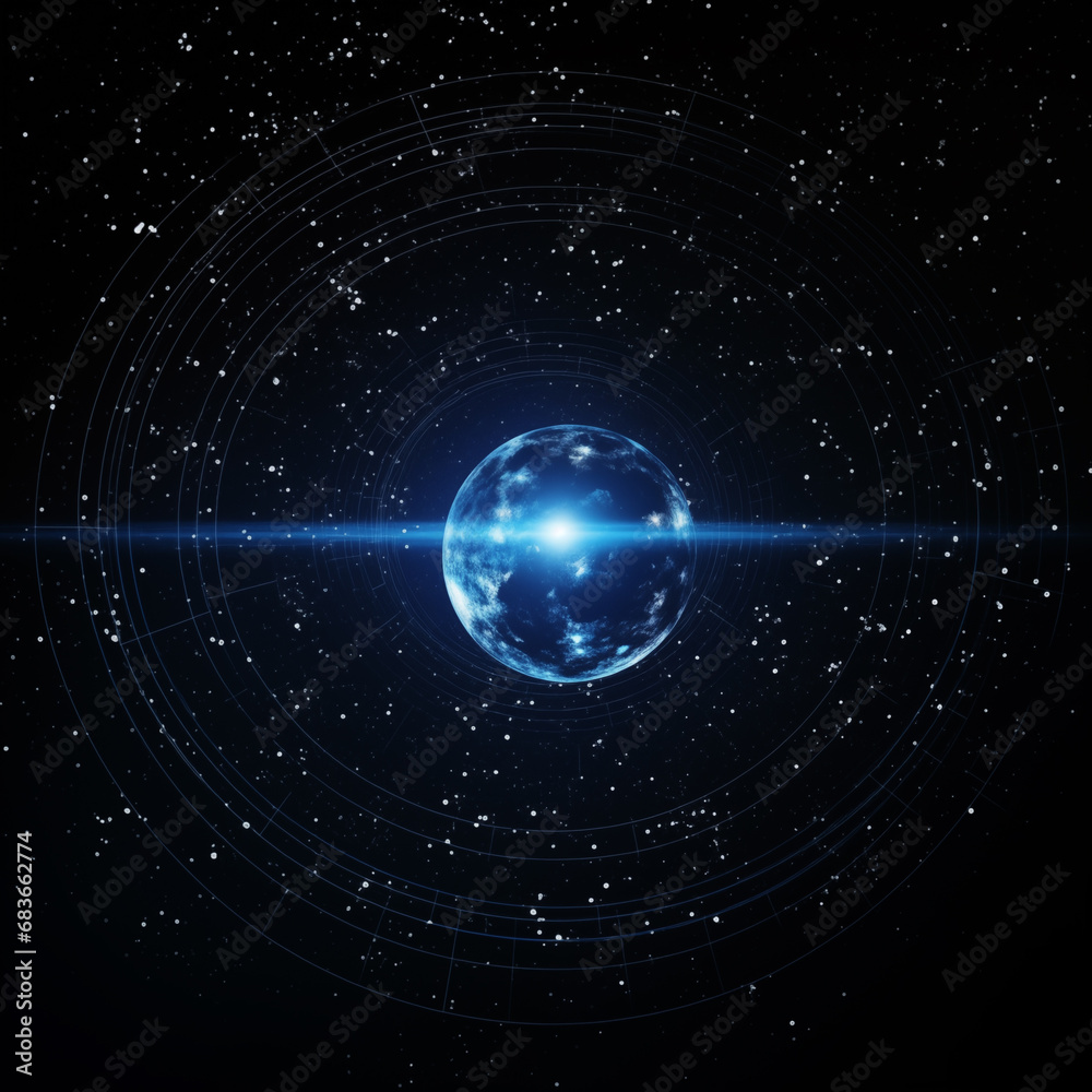 Sticker earth and light in space,created with generative ai tecnology.