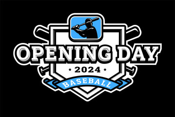 Opening day, baseball logo on a dark background. - 683663142