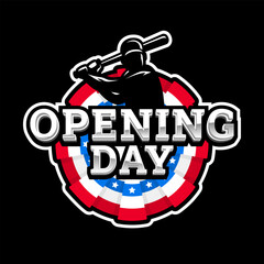 Opening day, baseball logo on a dark background. - 683663181