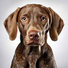 Studio Shot Adorable Weimaraner Lying, Isolated On White Background, For Design And Printing