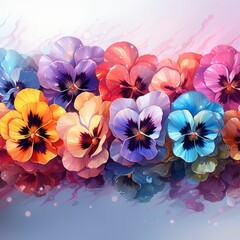 Viola Pansy Flower Banner Colorful Spring, Isolated On White Background, For Design And Printing