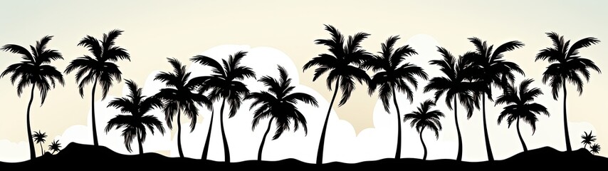 Fototapeta na wymiar Silhouette of Palm Trees Against a Colorful Sunset Sky on a Scenic Beach