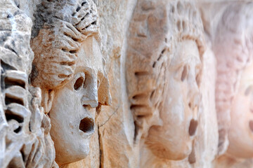 Ancient bas-reliefs in the ruins of Myra. Turkey. Outside.