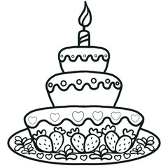 Cake Outline illustration set and Hand drawn cartoon.