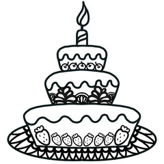 Cake Outline illustration set and Hand drawn cartoon.